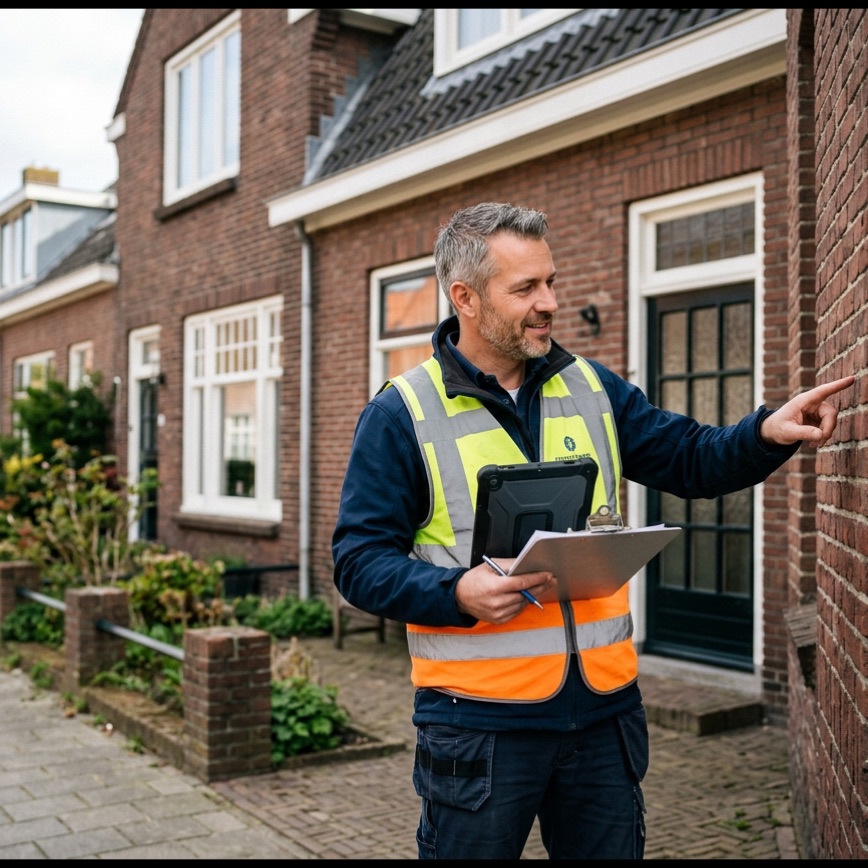 Bouwkundige inspecteur keurt een woning